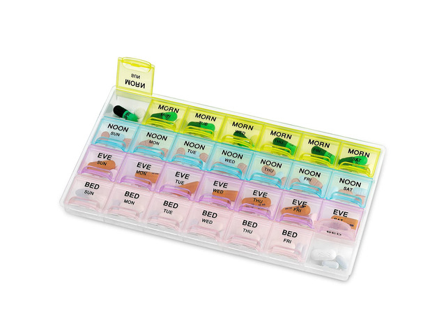 Pill Organizer - Large Pill Organizer with Weekly and Daily 4-Times-A-Day Compartments for Morning, Noon, Evening, Night - BPA-Free, Portable and...
