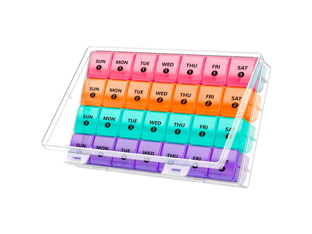 Extra Large Monthly Pill Organizer - 7-Day Color Once-A-Day Pill Dispenser w/ 4 Weekly Pill Containers for 28 Days - BPA-Free Dust-Proof Case XL...