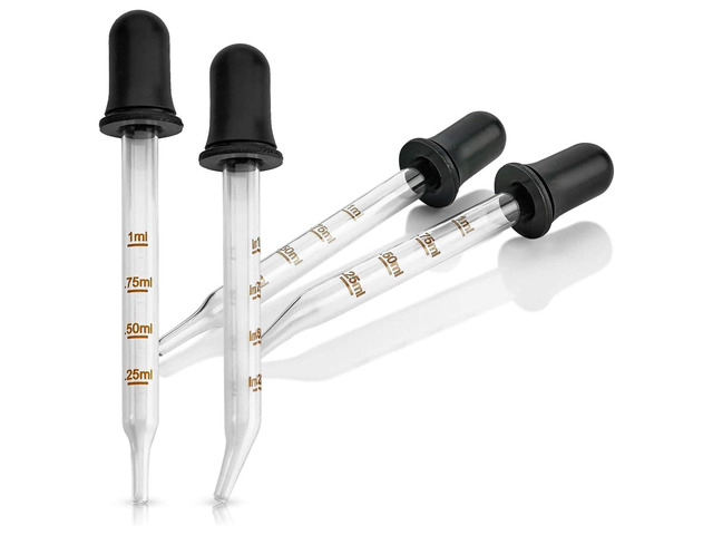 Eye Dropper - (Pack of 4) Bent & Straight Tip Calibrated Glass Medicine Droppers