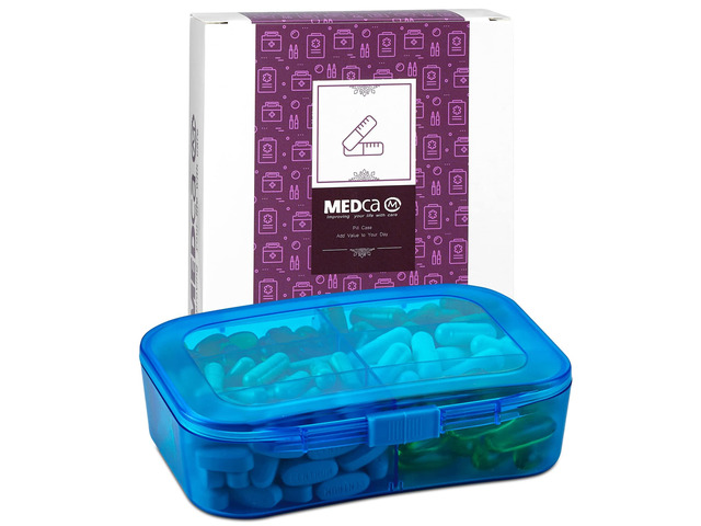 Vitamin Organizer - Travel Pill Organizer Box & 6 Compartment Daily Medicine Cas