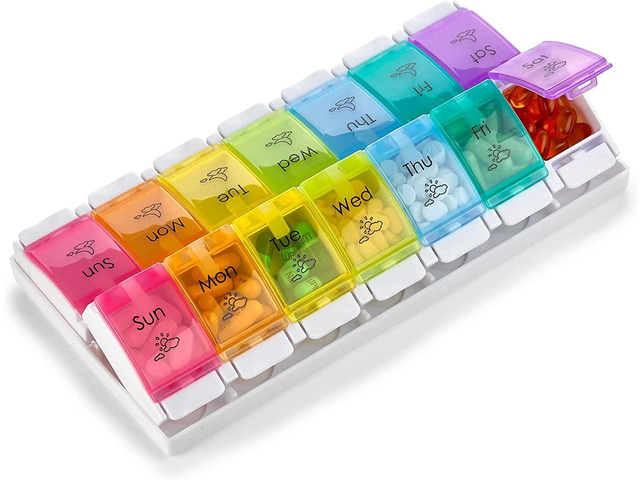 MEDca 7 Day AM PM Pill Organizer, 2 Pack - Push Button Weekly Pill Box Case with