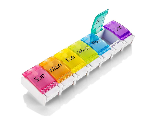 MEDca 7 Day Pill Organizer - Push Button Weekly Pill Box Case with Large Compart
