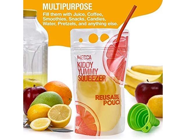 New Reusable Drink Pouches- 100 Clear Drink Bags+100 Straws Double Zipper Reusable Smoothie Juice, Clear Zipper Pouch Storage with No Leaks,...