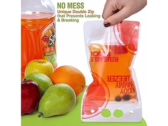 New Reusable Drink Pouches- 100 Clear Drink Bags+100 Straws Double Zipper Reusable Smoothie Juice, Clear Zipper Pouch Storage with No Leaks,...