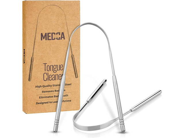 MEDca Stainless Steel Tongue Scraper, Reusable Tongue Cleaner for Oral Hygiene &