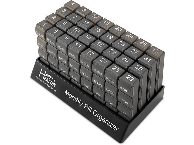 Month Pill Box Organizer - 4 Times-a-Day Morning-Noon-Evening-Night - Large 32 Daily Pill Cases with Compartments for Vitamins, Supplements,...