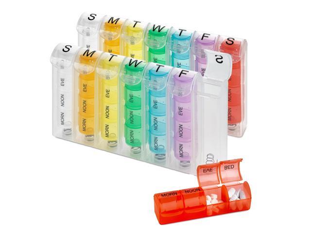 Weekly Pill Organizer - (Pack of 2) Pill Planners for Pills & Vitamins Each Day Week, Four Times-a-Day Medication Reminder, Easy to Read AM/PM...