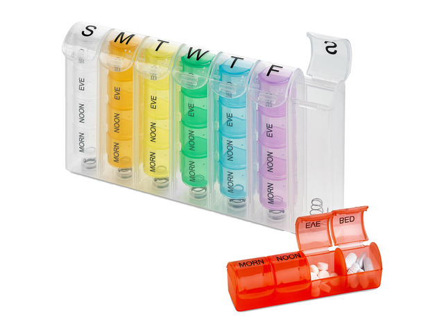 MEDca Pop-Up Weekly Pill Organizer, Single Box and 4 Daily Compartments