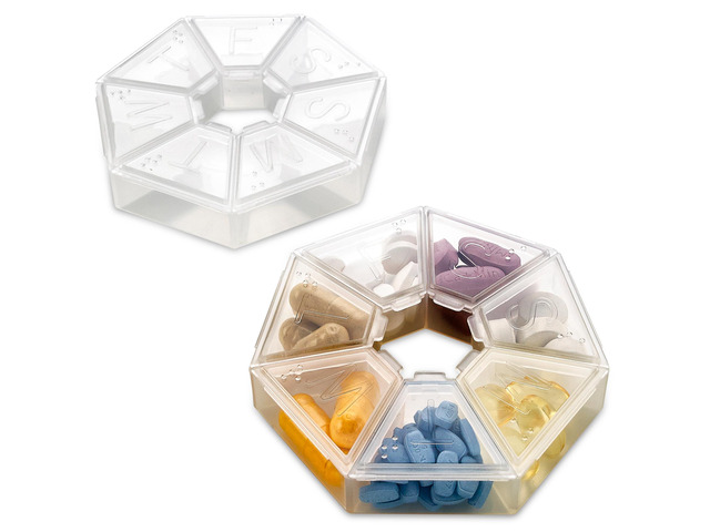 MEDca Weekly Pill Organizer Clear 7-Sided Pill Reminder, Round Shaped Pack of 2