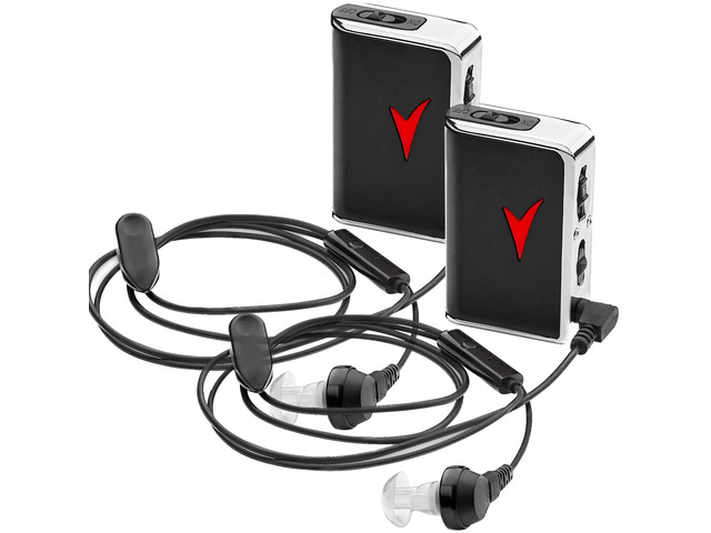 MEDca Pocket Personal Sound Amplifiers, 2 Pack, 50 dB Gain with Earphones