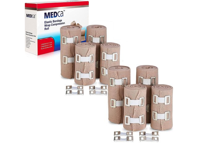 Elastic Compression Bandage Wrap - Premium Quality (Set of 8) w/Hooks, Athletic