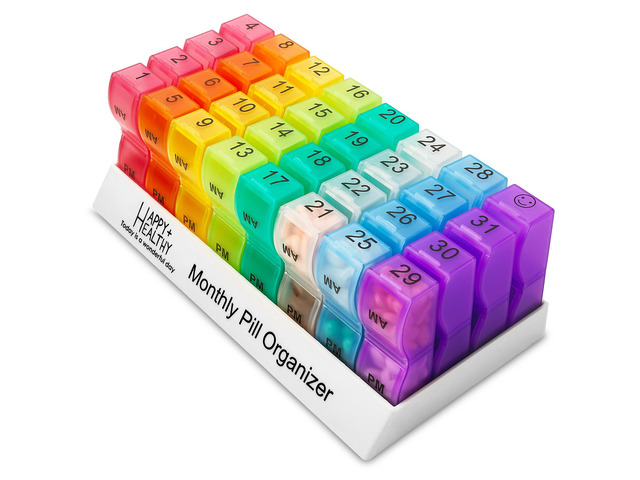 Pill Organizer Monthly - 31 Day Am/Pm Daily 32 Pill Cases for Each Day, Organizer Box for Vitamins, Medicine and Medication