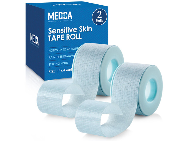 MEDca Sensitive Skin Low Trauma Tape Roll, 1 Inch x 4 Yards, Pack of 2 Rolls
