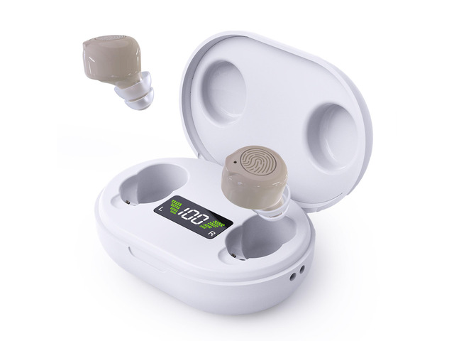 MEDca GM-902T Rechargeable Personal Sound Amplifiers, Beige In-Ear PSAP Pair with LED Charging Case