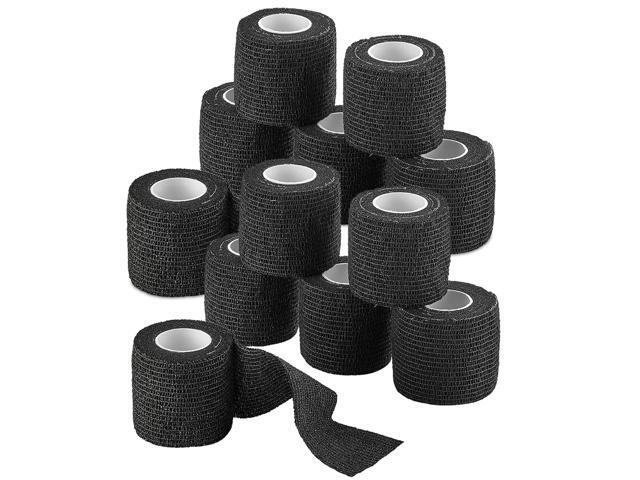 Self-Adherent Cohesive Bandage - 12 Pack Bulk Black Self-Adhering Medical Wrap 2' Wide x 5 Yards Athletic Sports Tape Sweat & Water Resistant,...