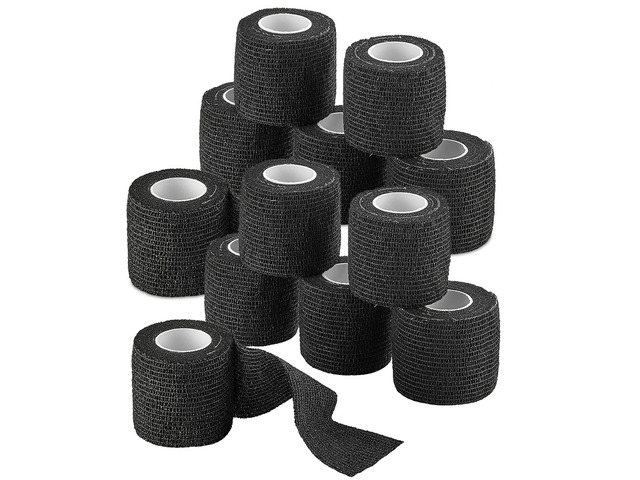 Self-Adherent Cohesive Bandage - 12 Pack Bulk Black Self-Adhering Medical Wrap 2' Wide x 5 Yards Athletic Sports Tape Sweat & Water Resistant,...