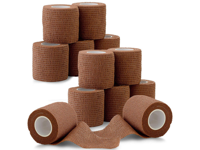 Self Adherent Cohesive Tape - 2' x 5 Yards, 12 Pack (Medium Tan) Self Adhesive Bandage Rolls & Sports Athletic Wrap for Ankle, Wrist, Knee Sprains...