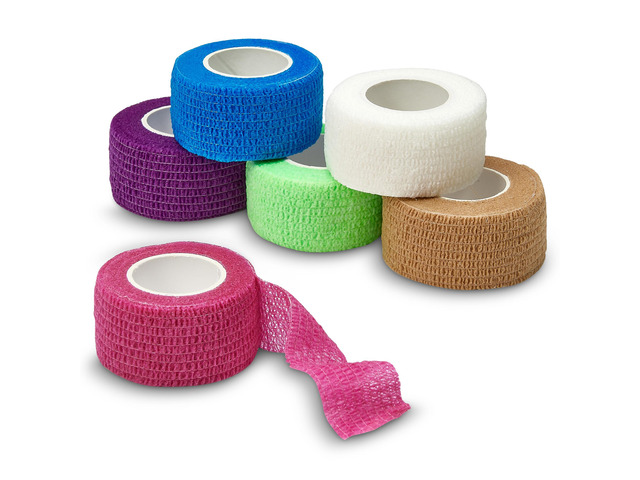 Self Adherent Cohesive Wrap Bandages - (Pack of 6 Rolls) 1 Inch X 5 Yards with Strong Elastic and Colorful First Aid Tape for Sprain Swelling and...