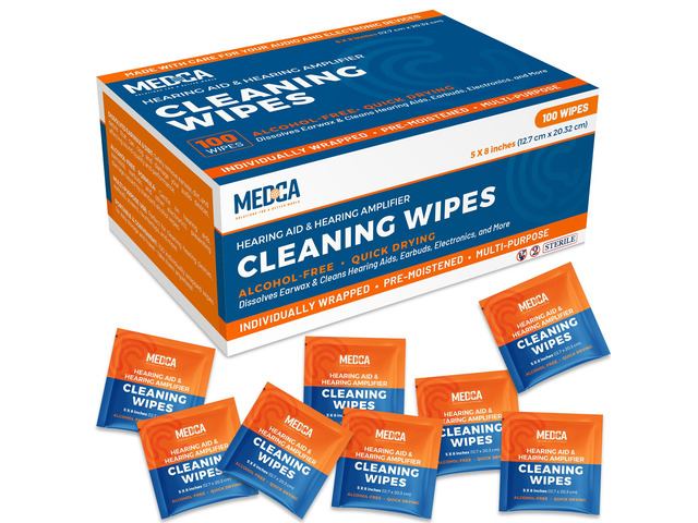 MEDca Hearing Aid Cleaning Wipes, 100 Individually Wrapped Alcohol-Free Pre-Mois