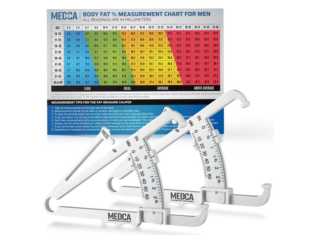MEDca Skinfold Body Fat Caliper, Body Composition Measuring Tool, Pack of 2, Whi