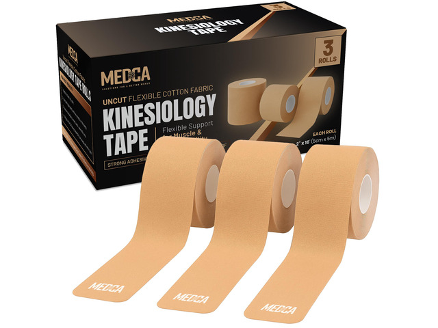 MEDca Kinesiology Tape Rolls, 3 Pack, 2 Inch x 16 Feet, Latex-Free Breathable Cotton Athletic Tape for Muscle and Joint Support, Water-Resistant...