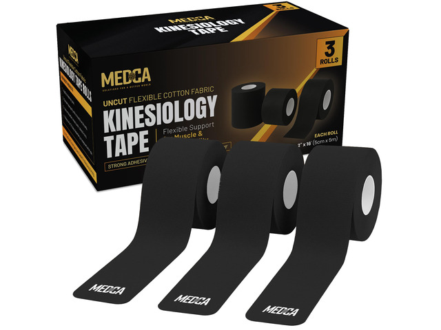 Kinesiology Tape Rolls - Pack of 3 (2 Inch x 16 Ft / 5cm x 5m) - Latex-Free, Breathable Cotton - Strong Adhesive for Muscle & Joint Support -...