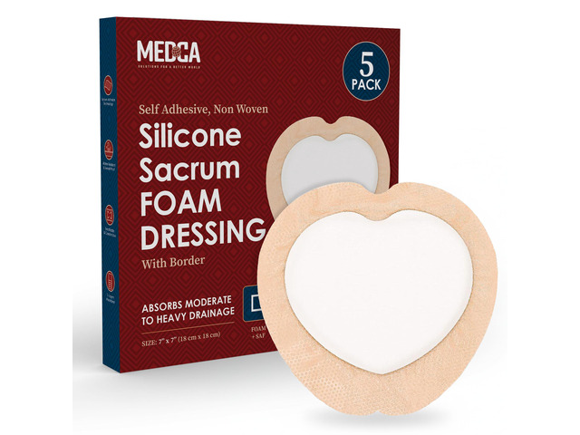 MEDca Silicone Foam Sacrum Dressing with Adhesive Border, 7 x 7 Inch Waterproof Sacral Wound Bandage, Highly Absorbent 5-Layer Pressure Sore...