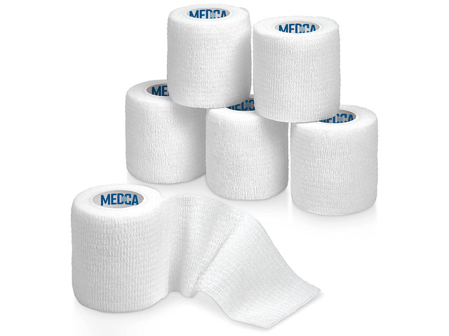 MEDca Self-Adherent Cohesive Bandage Wrap, 6 Rolls White, 2 in x 5 Yards Self-St