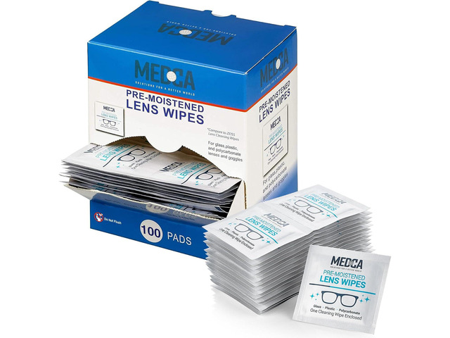 MEDca Premoistened Lens Cleaning Wipes, 200 Pack, Individually Wrapped Streak-Free Cleaner for Glasses, Cameras and Screens