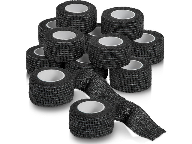 MEDca Self-Adherent Cohesive Bandage Wrap, 12 Rolls Black, 1 in x 5 Yards Self-S