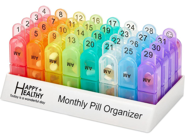 Monthly Pill Organizer 2 Times a Day, 30 Day Pill Box AM PM, Morning and Night One Month Pill Box Organizer with Daily Removable 31 Day Pill...