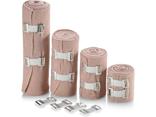 MEDca Elastic Compression Bandage Wrap Set of 4, Reusable Athletic Support Wraps with 4 Extra Hooks, 2', 3', 4' & 6' x 5 Ft for Ankle, Wrist, Arm,...