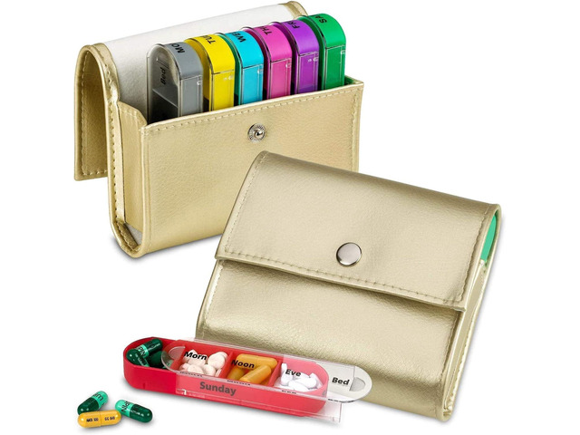 Weekly Travel Pill Organizer - (Pack of 2) Medication Wallet Pill Box Reminders,