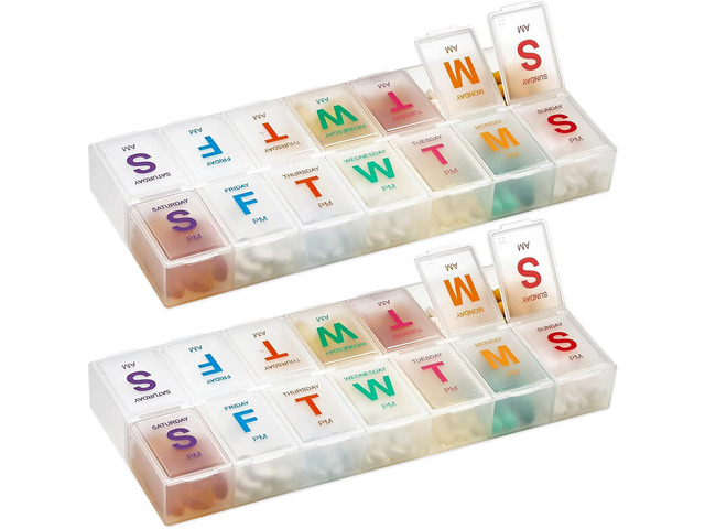 Large Weekly Pill Organizer - (2 Pack) AM PM Pill Box - XL 7 Day Pill Organizer 2 Times A Day and Daily Pill Organizer Case for Medication, Pills,...