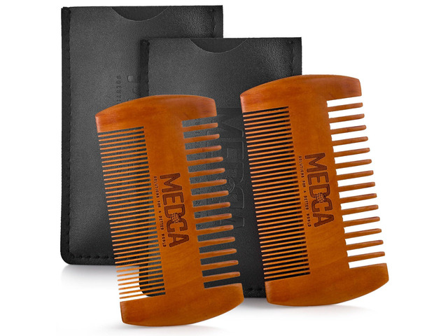 MEDca Wooden Beard Comb for Men, Solid Beechwood Pocket Comb with Fine & Coarse