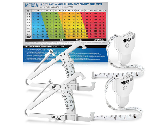 MEDca Body Fat Caliper and Measuring Tape Set, 2 Calipers, 2 Body Tapes and 2 Measurement Charts, White