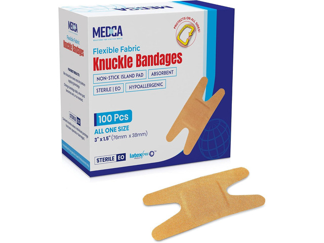 MED PRIDE Flexible Fabric Knuckle Bandages, 100 Count, 3 x 1.5 Inch Adhesive Ban