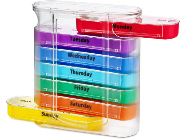 MEDca Weekly Pill Organizer, Four Times-a-Day, 1 Dispenser with Stackable AM/PM