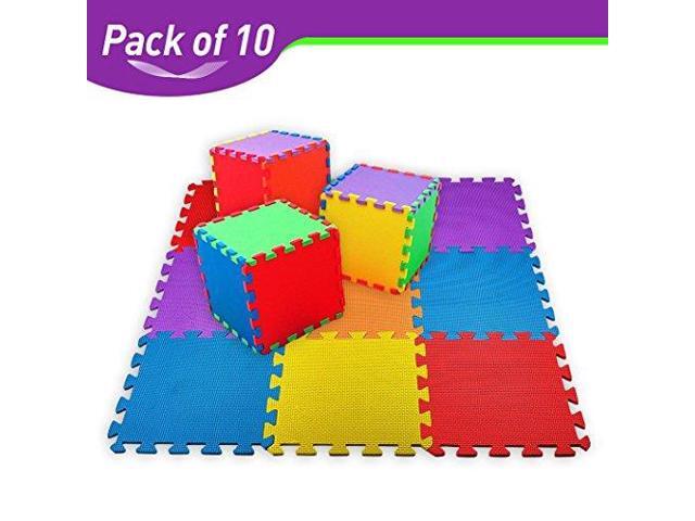 CREATIVE TIME Floor Mat 10-tile Multi-Color Exercise Mat Solid Foam EVA Playmat Kids Safety