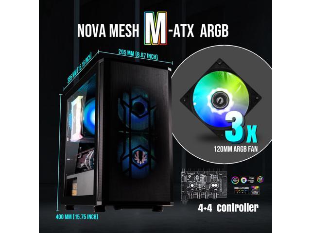 BitFenix Nova Mesh mATX (Micro ATX, Mini ITX) PC Gaming Case ARGB Edition Black, 3 x ARGB Fans Pre-Installed, 240mm AIO Support at Top, GPU Length...