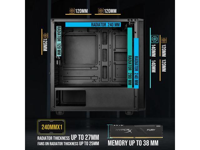 BitFenix Nova Mesh mATX (Micro ATX, Mini ITX) PC Gaming Case ARGB Edition Black, 3 x ARGB Fans Pre-Installed, 240mm AIO Support at Top, GPU Length...