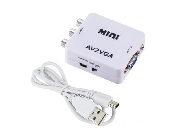 Mini HD AV/3RCA to VGA AV2VGA Video Converter Adapter Display TV Box AV 3RCA to VGA PC With 3.5mm Audio-White