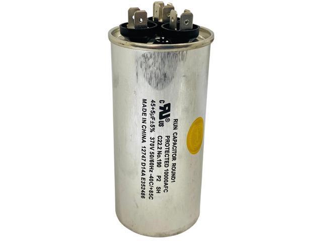 Dual Run Capacitor, Round, 45 + 5 Mfd., 370 Volt, CD45+5X370R