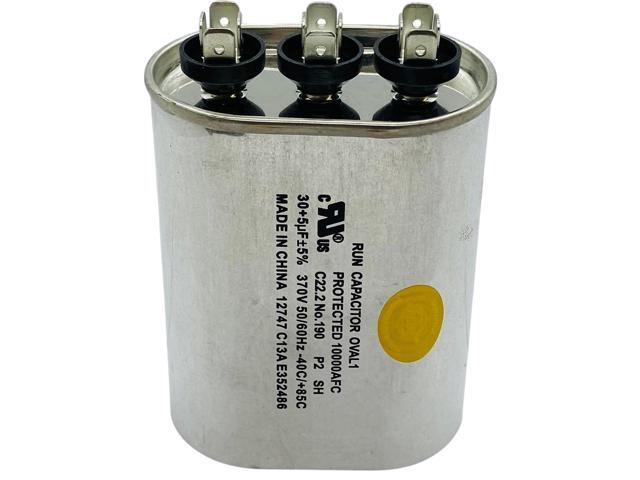 Dual Run Capacitor, Oval, 30 + 5 Mfd., 370 Volt, CD30+5X370