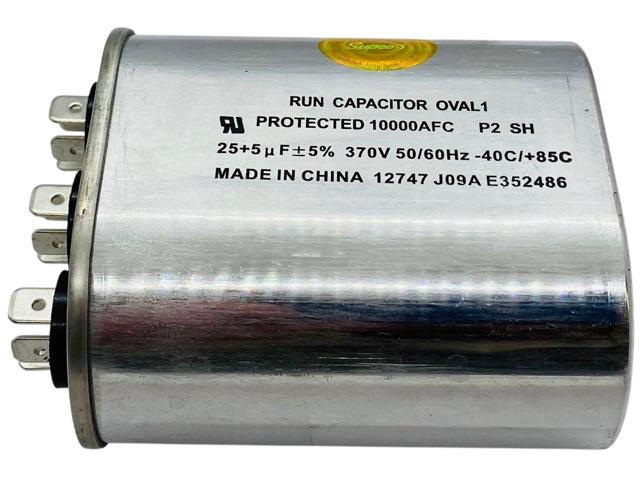 Dual Run Capacitor, Oval, 25 + 5 Mfd., 370 Volt, CD25+5X370