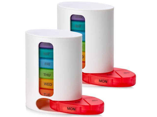MEDca Weekly Pill Organizer, 1 Dispenser, 7 Stackable Multi-Color Compartments Four Times-a-Day - Morning, Noon, Evening, and Bedtime, White, 2-Pack