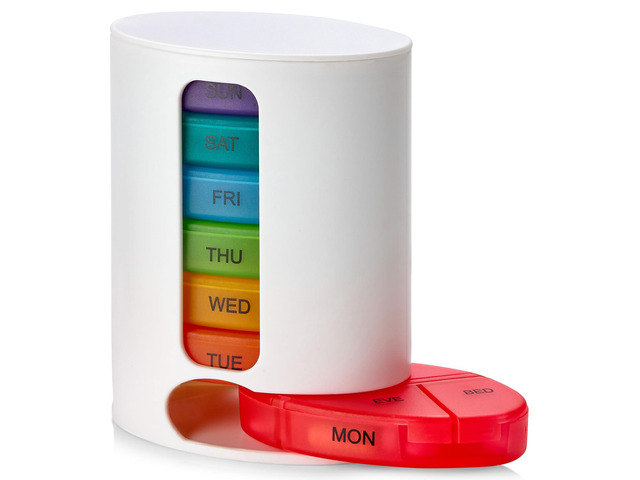 MEDca Weekly Pill Organizer, 1 Dispenser, 7 Stackable Multi-Color Compartments F