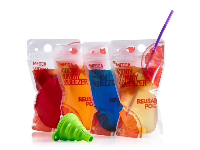 Reusable Drink Pouches - 30 Clear Drink Bags with 30 Straws - Double Zipper Reusable Smoothie Pouches Juice, Clear Zipper Pouch Storage Bags,...