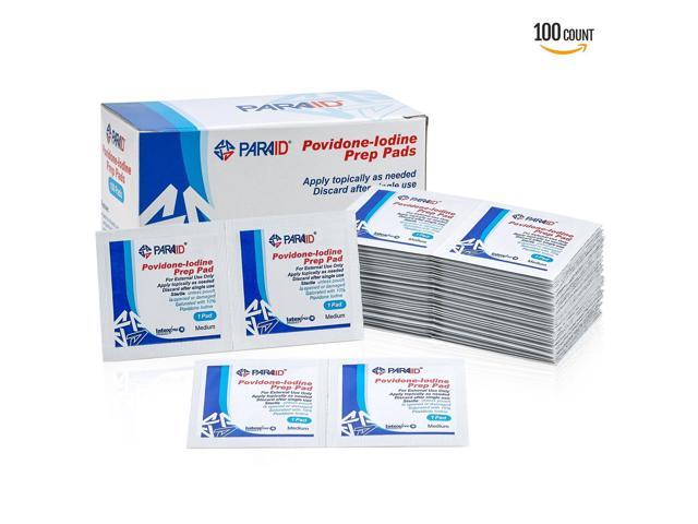 Iodine Prep Pads - (Box of 100 Count) Iodine Prep Solution Pads, 10% Povidone Iodine Swabs for Individual Disinfecting Wipes, Disposable Cotton...