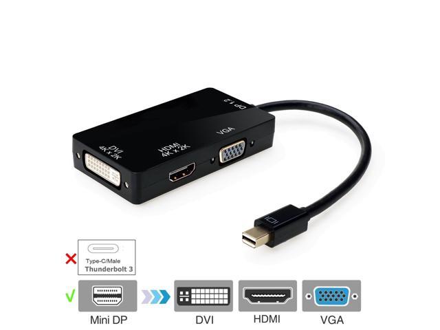 Mini DP to VGA HDMI Adapter, Nurbenn 3-in-1 Mini DisplayPort 1.2V to DVI VGA HDMI TV HDTV Adapter Converter HDMI Full 4k X 2k Resolution - Black
